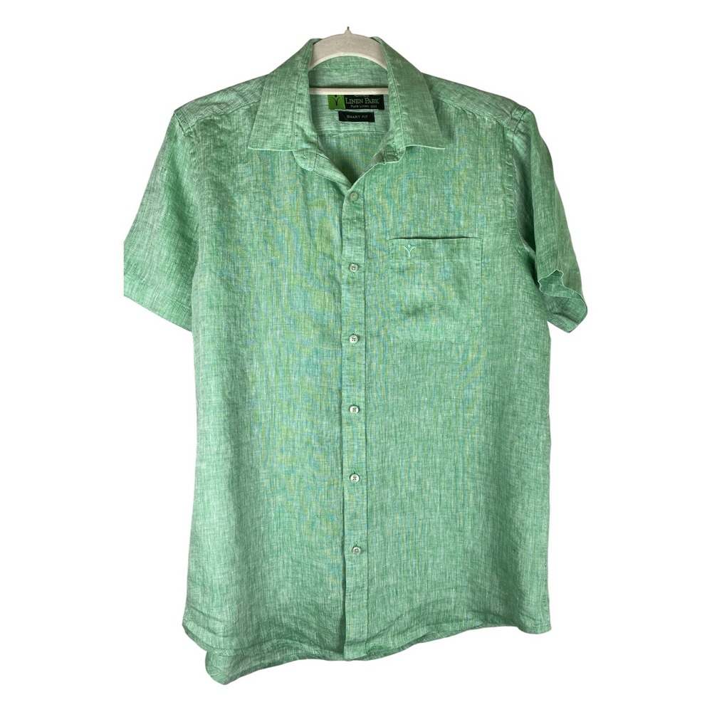 Ramraj Linen Park Shirt Mens M  Green Excellent Pure Linen Smart Fit Short Slv